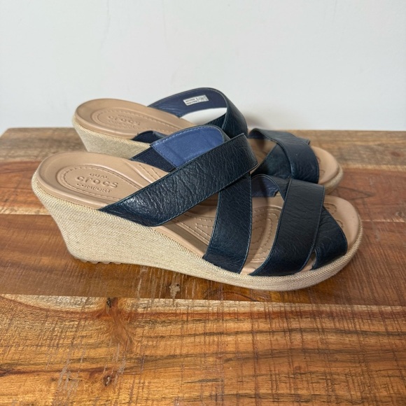 CROCS Blue A-Leigh Strappy Wedge Sandals, Women’s 8 - Picture 1 of 8
